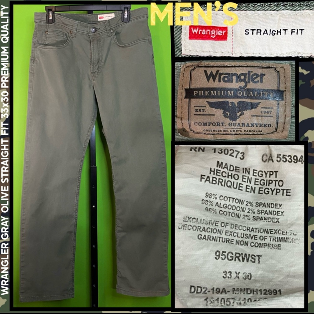 MENS WRANGLER STRAIGHT FIT WAIST 33 LENGTH 30 GRAY OLIVE GREEN  33 X 30 GUC